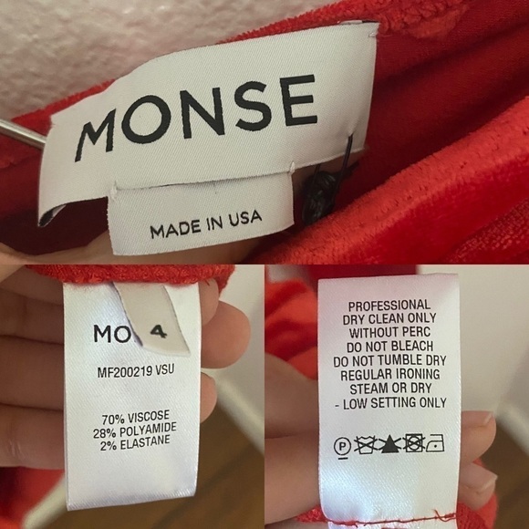 Monse Velvet One Shoulder Drawstring Asymmetric Dress Scarlet 4 NWT - Picture 8 of 16